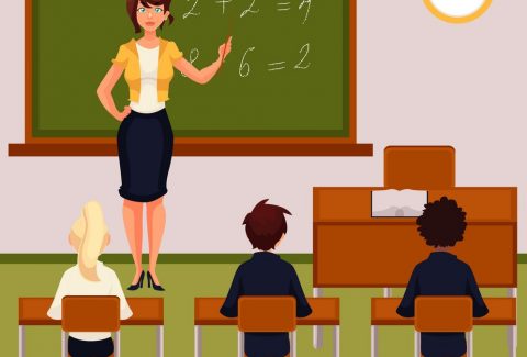 math-lesson-with-teacher-and-pupils-in-classroom-vector-9754134
